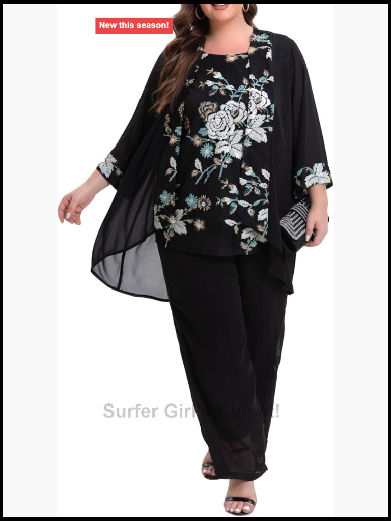 Women's Plus Size 3 Piece Chiffon Pant Suit Wedding Party Outfit